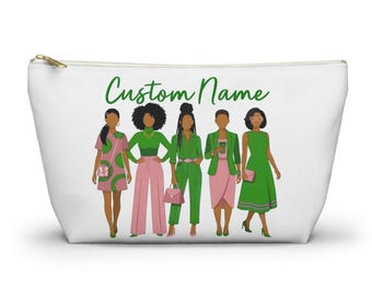 Pink and Green Sorority Accessory Pouch | T Bottom, Personalized 1908 makeup bag
