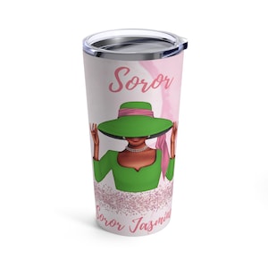 Green Personalized Soror Tumbler 20oz, Personalized Pink and Green tumbler inspired by Pink and Green Sorority