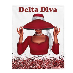 Crimson and Cream Delta Diva Velveteen Plush Blanket inspired by Delta Sigma Theta Sorority, Personalized Delta Blanket