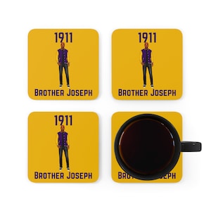 Purple and Gold 1911 Personalized Corkwood Coaster Set, coasters inspired by Omega Psi Phi Fraternity,