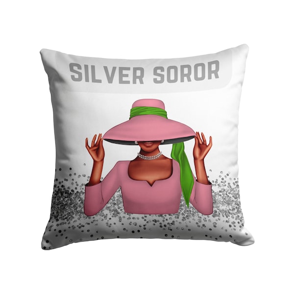 Almohada plateada de la hermandad rosa y verde, funda de almohada inspirada en la hermandad, regalo de estrella plateada