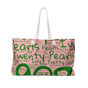 Pink And Green Graffiti Weekender Tote| Bridesmaid Gift| Gift For Mom| Beach Bag For AKA, Sorority inspired tote bag