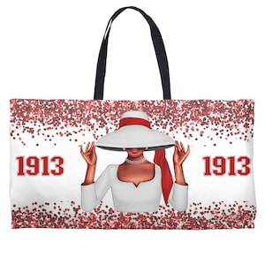 1913 Crimson And Cream Weekender Tote, Spend The Night Bag Inspired By Delta Sigma Theta Sorority, Delta Beach Bag