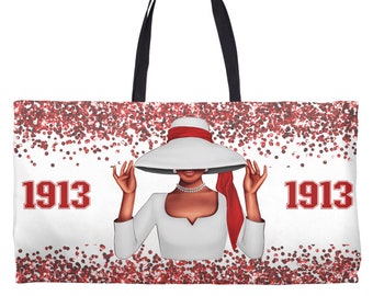 1913 Crimson en Cream Weekender Tote, Breng de nachtzak door, geïnspireerd door Delta Sigma Theta Sorority, Delta strandtas