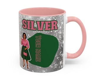 Custom Pink and Green Silver Mug, Personalized Pink and Green Soror Accent Coffee Mug, 11 oz or 15 oz, Sorority Mug inspired by Sorority