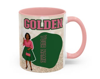 Custom Pink and Green Golden Mug, Personalized Pink and Green Soror Accent Coffee Mug, 11 oz or 15 oz, Sorority Mug inspired by Sorority