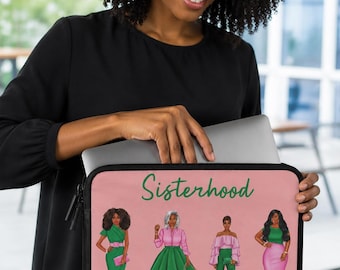 Schwesternschaft Illustration Laptop Tasche | Rosa Grün Sorority Fashion