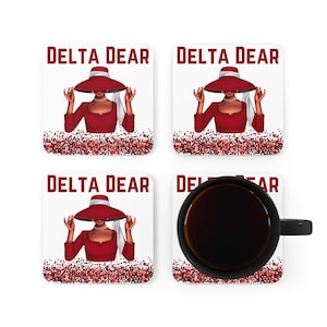 Personalized Delta Dear Corkwood Coaster Set, Crimson and Cream coasters for Delta Dear inspired by Delta Sigma Theta