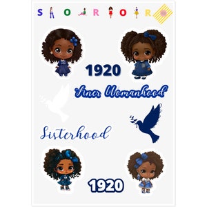 Zeta Phi Beta Inspired Kiss Cut Stickers, Blue And White Stickers, 1920 Chibi Sorority Sticker Set