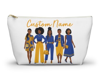 Blue and Gold Sorority Accessory Pouch | T Bottom, Personalized 1922 makeup bag