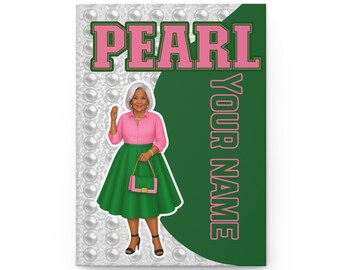 Personalized Pearl Hardcover Journal: Pink & Green Sorority, Custom Name