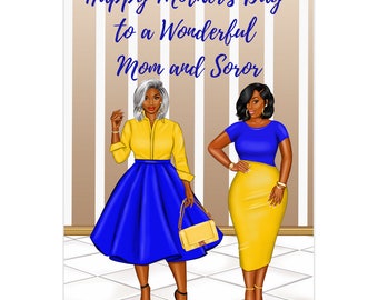 Mothers Day Soror Card, Sigma Gamma Rho Sorority Inspired Greeting Card, Blue And Gold Card For Sigma Gamma Rho Mom
