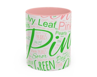 Pink and Green Sorority Graffiti Mug in 11 or 15 oz, 1908 Sorority AKAversary gift, probate present