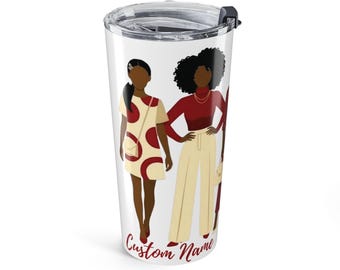 Personalized "Diva" Crimson and Cream Tumbler - Custom Name Stainless Steel Travel Mug - Fashion Illustration Gift for Her - 20oz Insulated