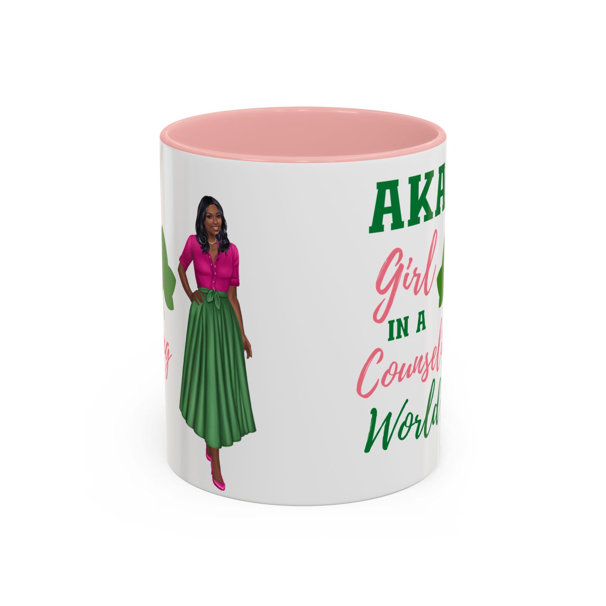 Personalized AKA counseling mug, gift for counselor inspired by Sorority,  pink and green coffee cup