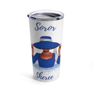Personalized Soror Royal Blue and White Tumbler 20oz, Personalized 1920 tumbler inspired by Zeta Phi Beta Sorority, Finer Woman cup