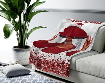 Crimson and Cream Delta Dear Velveteen Plush Blanket inspired by Delta Sigma Theta Sorority, Personalized Delta Blanket