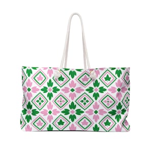 Pink And Green Ivy Weekender Tote| Bridesmaid Gift, Gift For Mom, Beach Bag For Aka, Preppy Tote, Sorority Tote