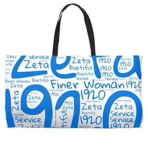 Blue And White Graffiti Weekender Tote| 1920 Bridesmaid Gift, Beach Bag For Bluetiful Soror| Tote Inspired By Zeta Phi Beta Sorority