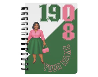Custom 1908 Personalized Sorority Notebook, Pink and Green