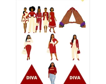 Devastating Diva Sorority Stickers - 1913 Crimson And Cream Kiss Cut Sticker Sheet -Diva Gift For Sorors