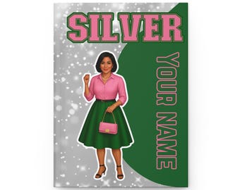 Matte Hardcover Journal, Pink and Green Sorority Silver Soror Notebook Gift for Sisters, Diary, Personalized Planner, Custom
