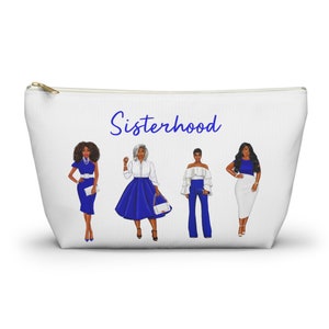 Sisterhood Blue and White Accessory Pouch w T-bottom inspired by Zeta Phi Beta Sorority