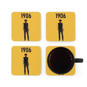 Black and Gold 1906 Personalized Corkwood Coaster Set, coasters inspired by Alpha Phi Alpha Fraternity
