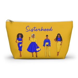 Sisterhood Royal Blue and Gold Accessory Pouch w T-bottom inspired by Sigma Gamma Rho Sorority, Rhoyalty design