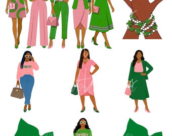 Sorority Stickers - 1908 Pink And Green Kiss Cut Sticker Sheet - Pretty Girls Aka Gift For Sorors & Ivies