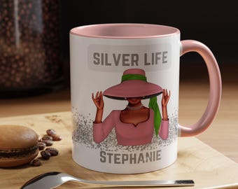Custom Pink and Green silver life mug, Cup for Sorority 1908, 25th AKAversary gift