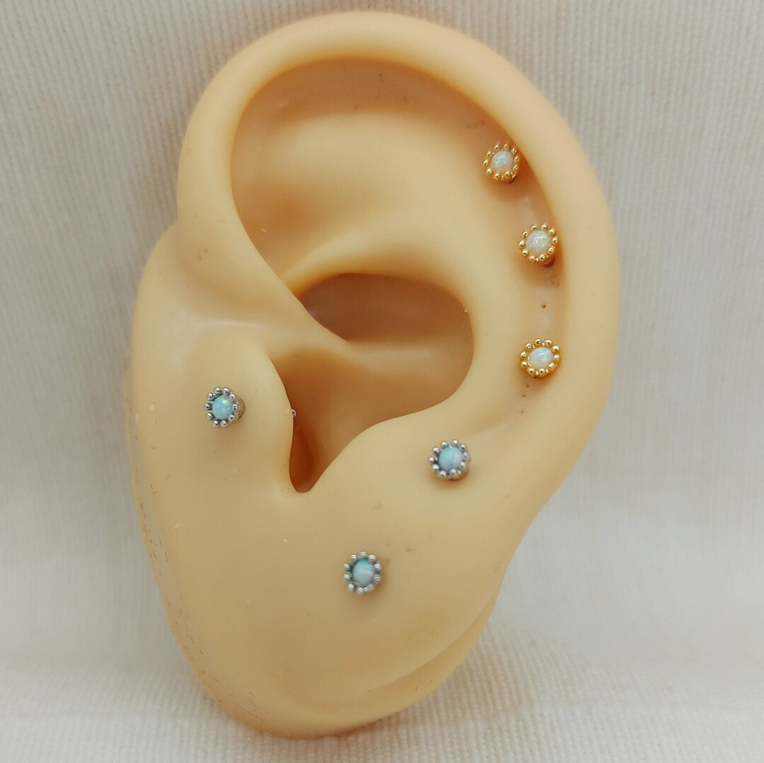 1Pc Opal Stud Earrings, Surgical Steel 16G Piercing Stud Earrings, Minimalist Opal Stud Earring, Tiny Circle Dot Jewelry, Gift for Her