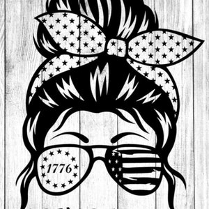 Messy Bun, Bandana & Sunglasses Since 1776 vinyl decal, Tattered Flag, Tattered American Flag, Women for the 2nd Amendment