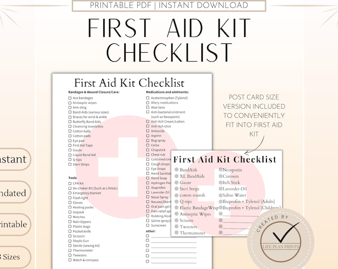 Printable First Aid Kit Checklist | Postcard Size | Complete First Aid ...