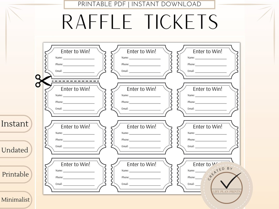 Printable Raffle Tickets Simple Raffle Tickets Enter to Win Tickets