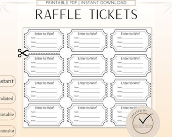 Printable Raffle Tickets | Simple Raffle Tickets | Enter to Win tickets | Minimalist Raffle ticktet |