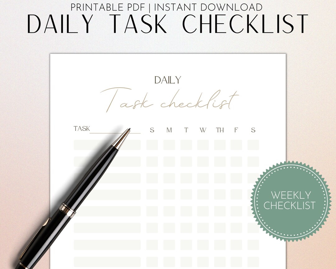 Daily Task Checklist Chore Chart Daily Task Printable Daily Task Chart ...