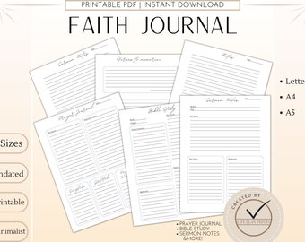 Faith Journal | Printable Bible study sheets | Sermon Notes | Prayer Journal | Bible Verses to Memorize