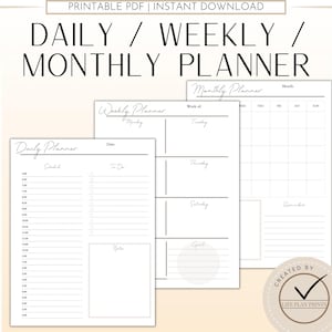 Daily Planner, Weekly Planner, Monthly Planner, Printable planner, Printable Calendar, Planner Bundle |Instant Digital Download|A4/A5/Letter
