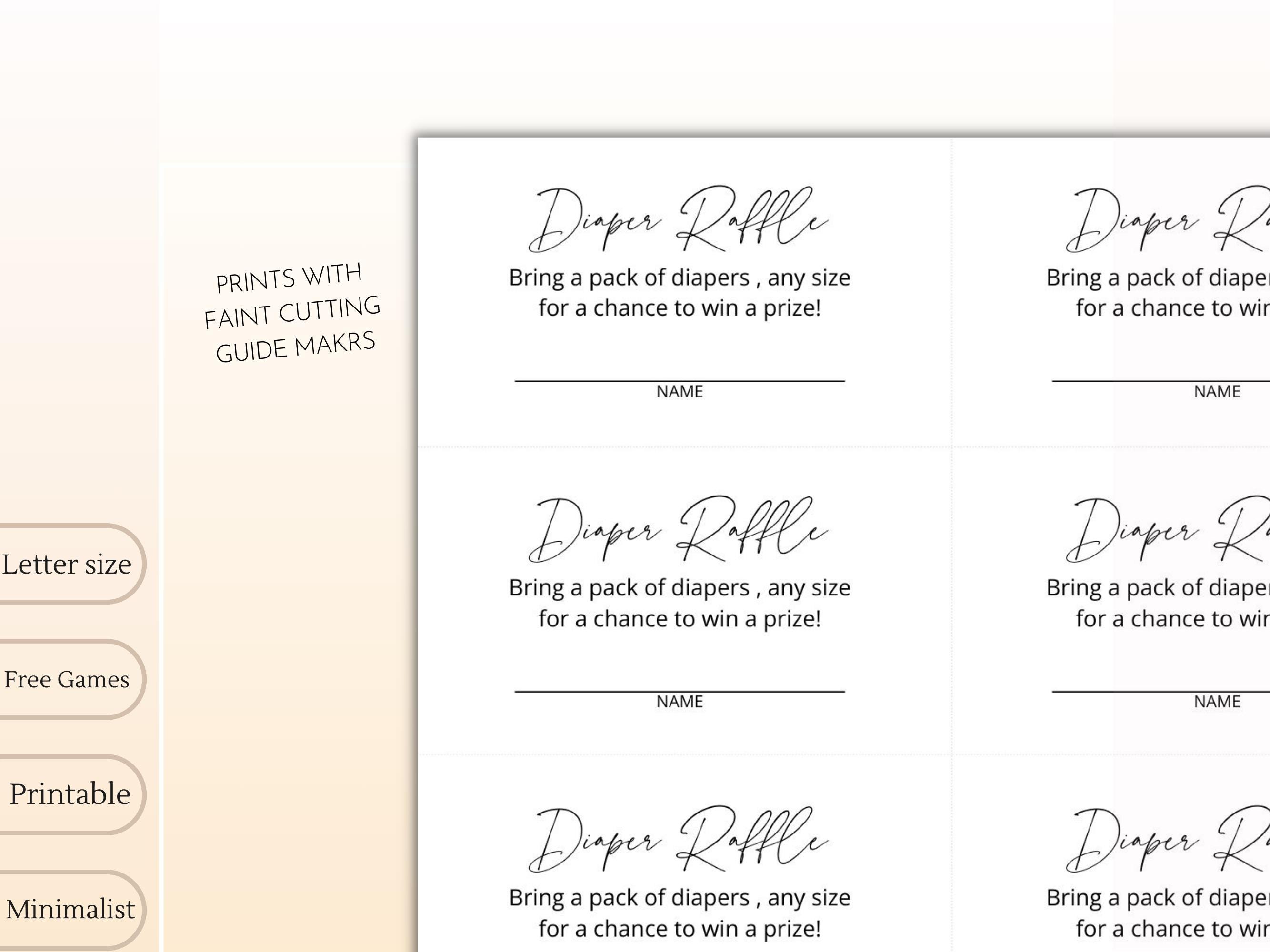 Printable Diaper Raffle Tickets Baby Shower Games Minimalist Baby