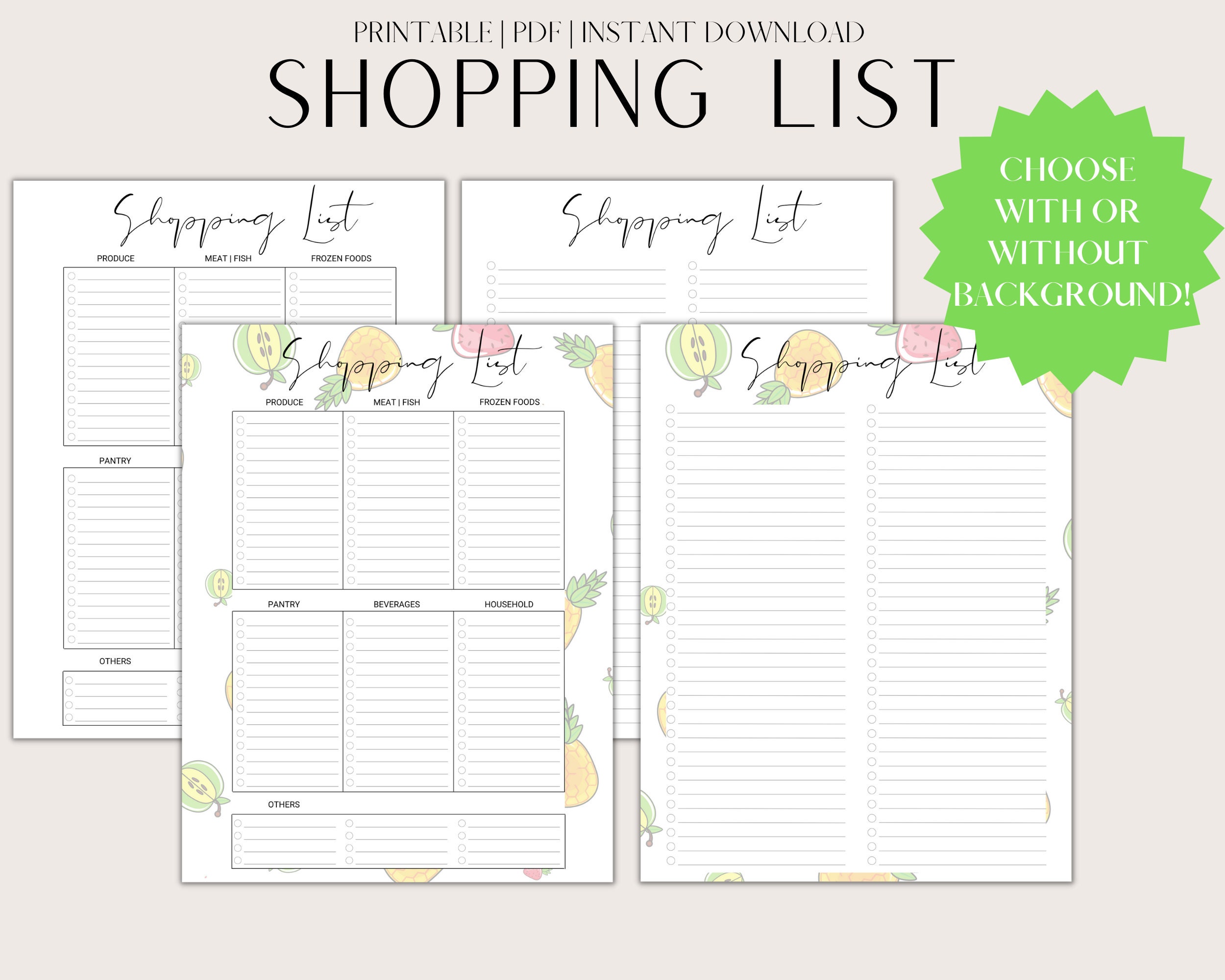 Shopping List Printable Shopping Checklist Grocery List to Buy List - Etsy