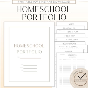 Printable Homeschool Portfolio Binder pages | Portfolio | Homeschool planner pages