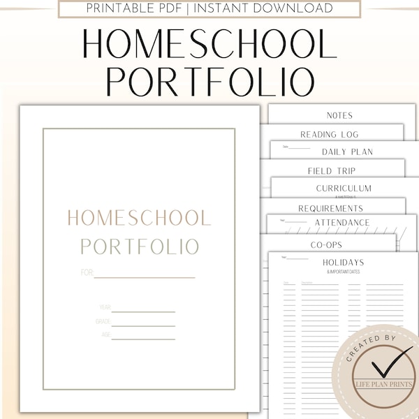 Printable Homeschool Portfolio Binder pages | Portfolio | Homeschool planner pages