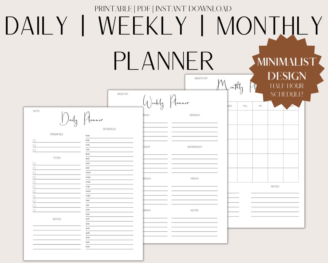 Daily Planner Weekly Planner Monthly Planner Printable - Etsy