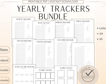 Yearly Trackers Bundle | Year in pixels | Lett | A5 | A4