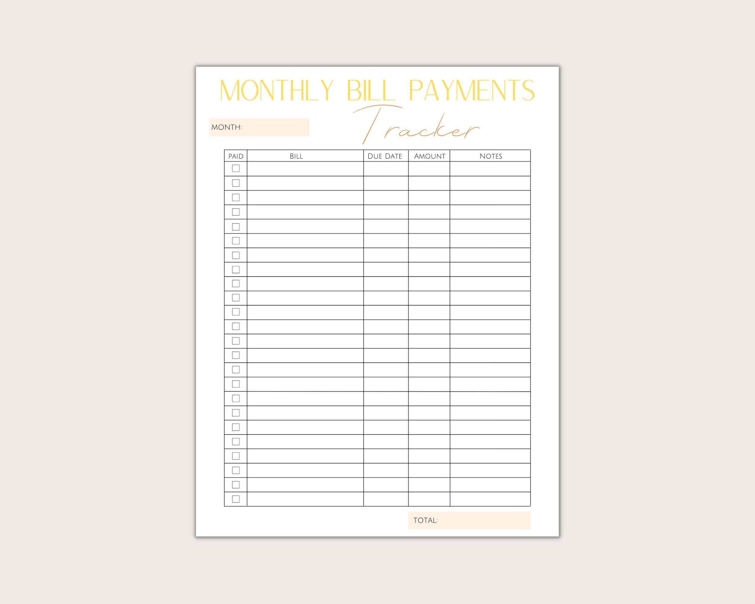 Printable Bill Payments Tracker Bills Log Monthly Bill Payments Chart ...