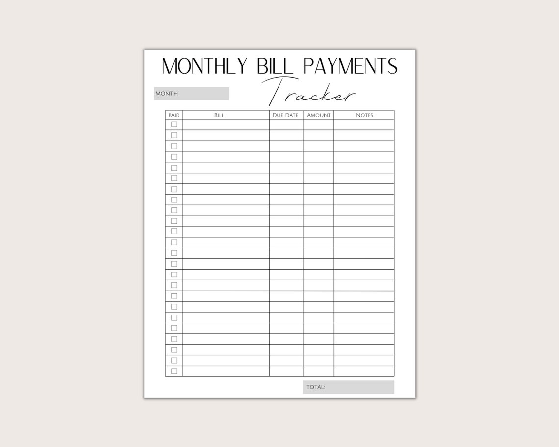 Printable Bill Payments Tracker Bills Log Monthly Bill Payments Chart ...
