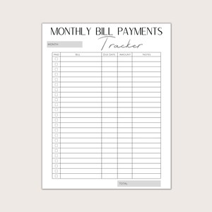 Printable Bill Payments Tracker Bills Log Monthly Bill - Etsy
