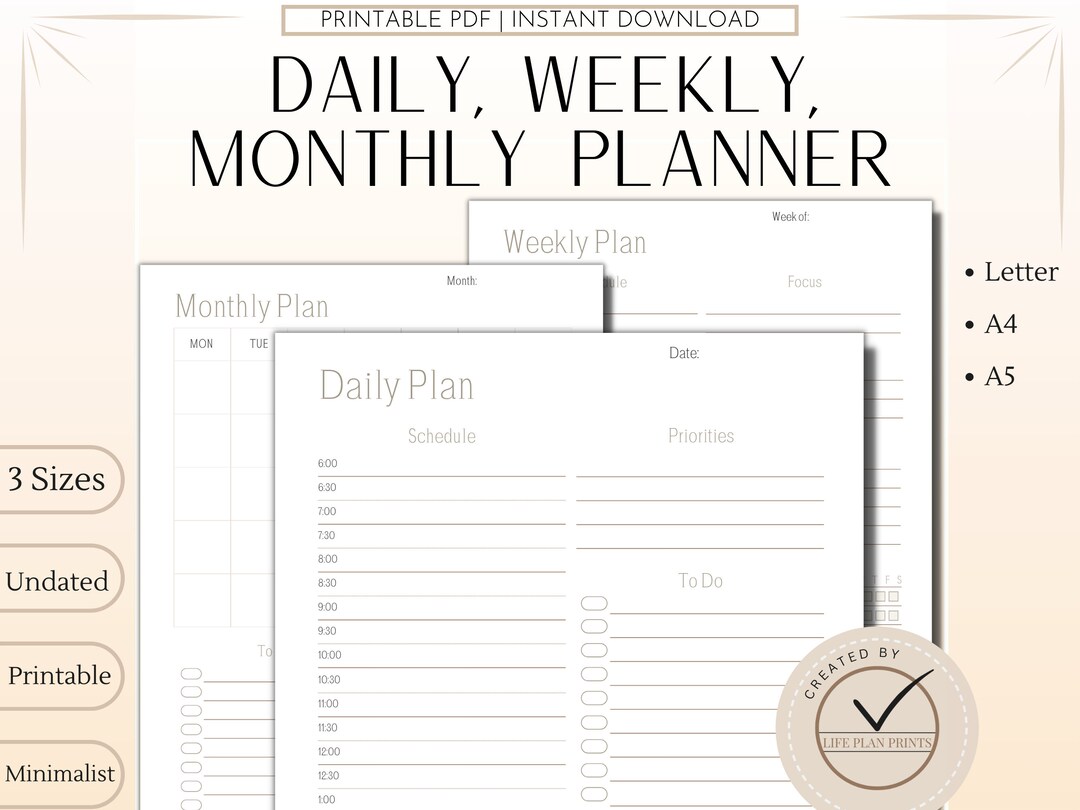 Printable Daily Weekly Monthly Planner | Planner Bundle | Schedule | to ...