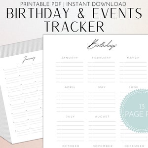 Printable Birthday Tracker Yearly Events Tracker Birthday Calendar ...